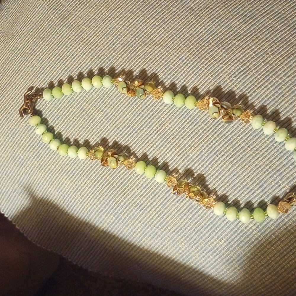 Artesian Necklace green and blue glass beads 925 Toggle Clasp